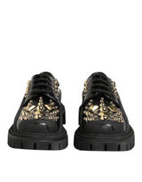 Dolce & Gabbana Derby Shoes en Cuir Noir avec Cristaux Bijoux