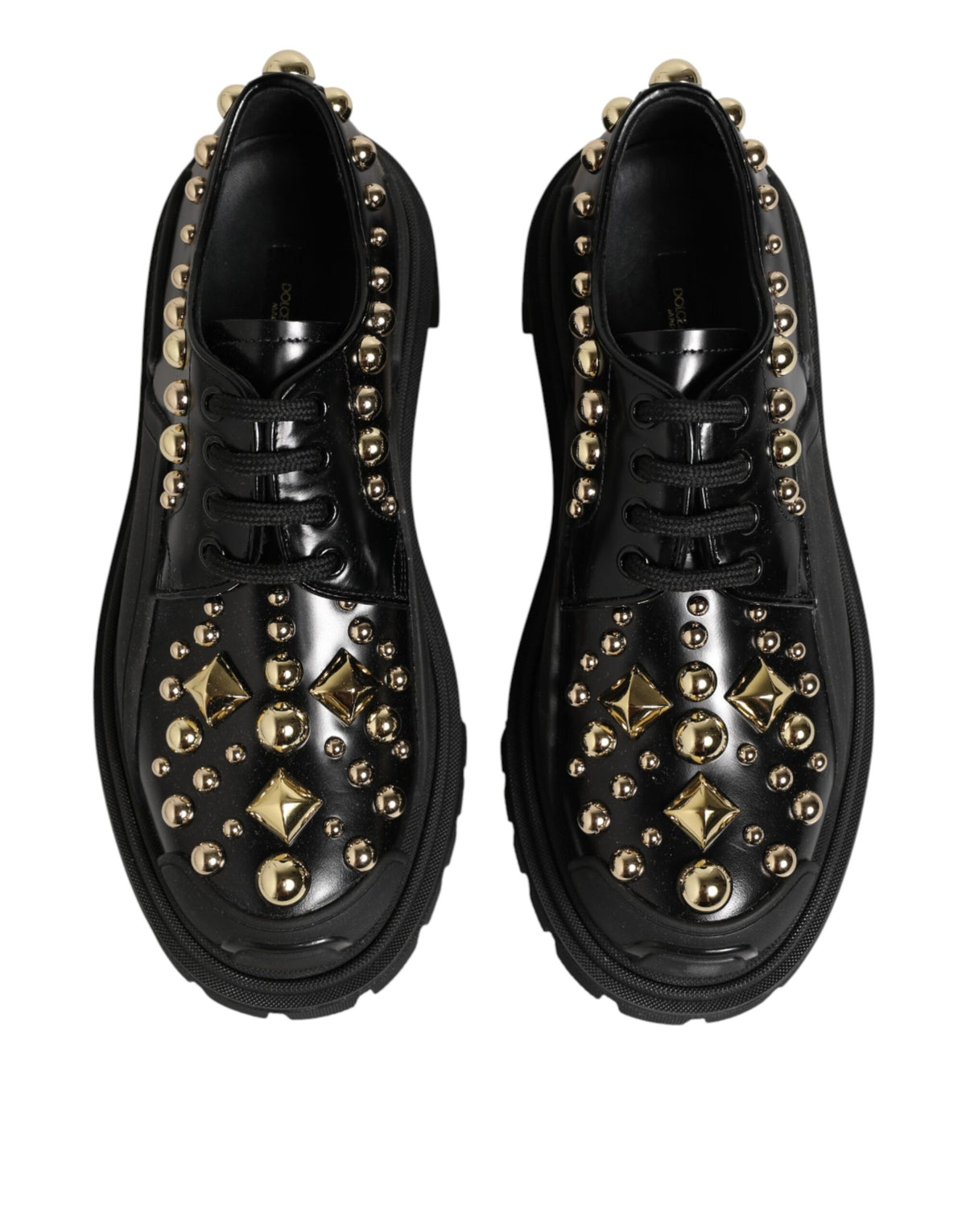 Dolce & Gabbana Derby Shoes en Cuir Noir avec Cristaux Bijoux