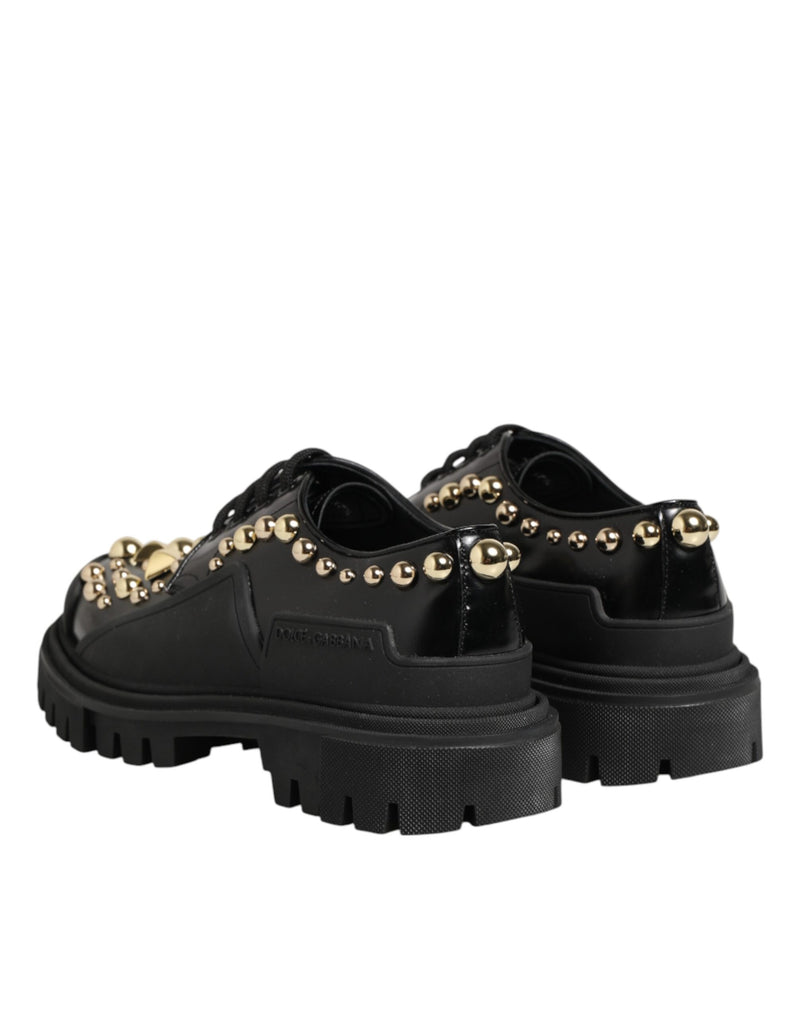 Dolce & Gabbana Derby Shoes en Cuir Noir avec Cristaux Bijoux