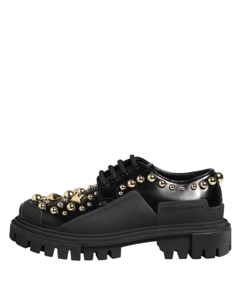 Dolce & Gabbana Derby Shoes en Cuir Noir avec Cristaux Bijoux
