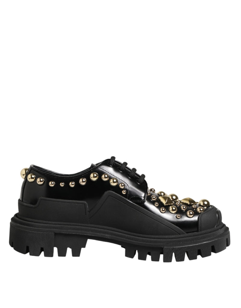 Dolce & Gabbana Derby Shoes en Cuir Noir avec Cristaux Bijoux