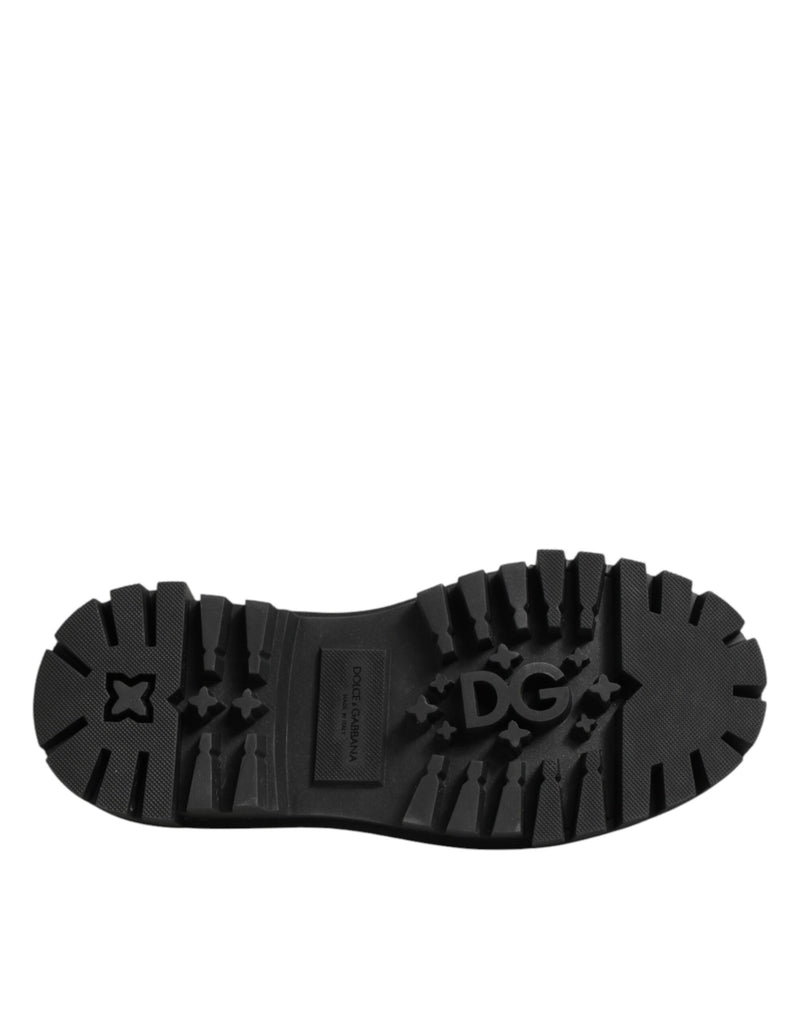 Dolce & Gabbana Derby Shoes en Cuir Noir avec Cristaux Bijoux