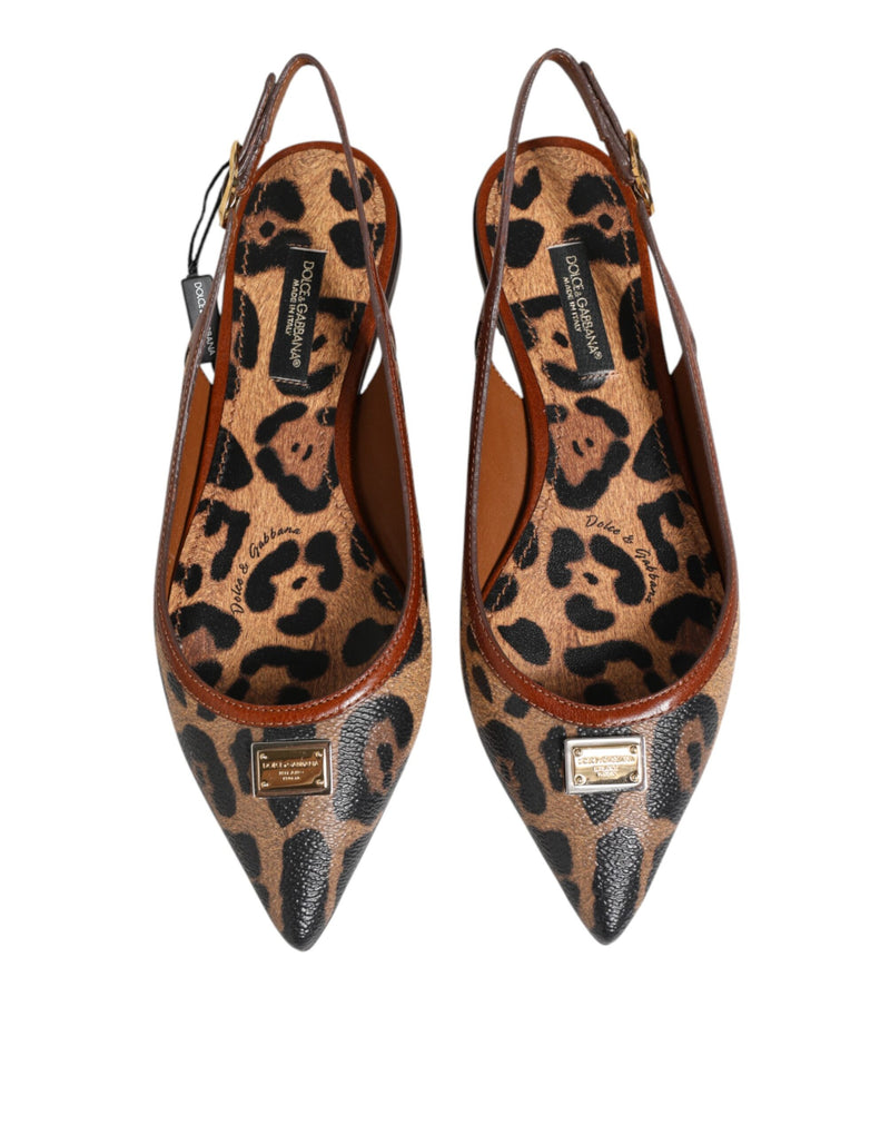 Dolce & Gabbana Brown Leopard Slingback Flats Sandals