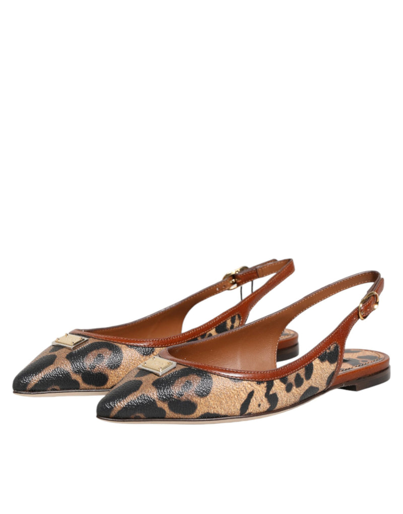 Dolce & Gabbana Brown Leopard Slingback Flats Sandals