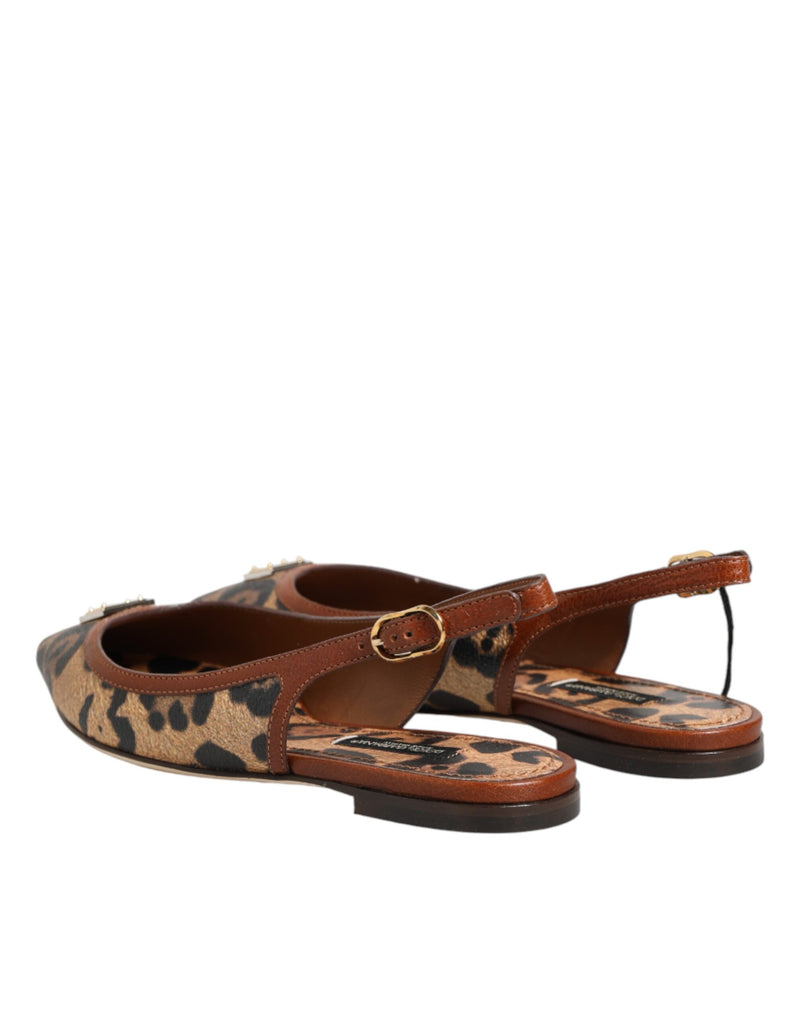 Dolce & Gabbana Brown Leopard Slingback Flats Sandals
