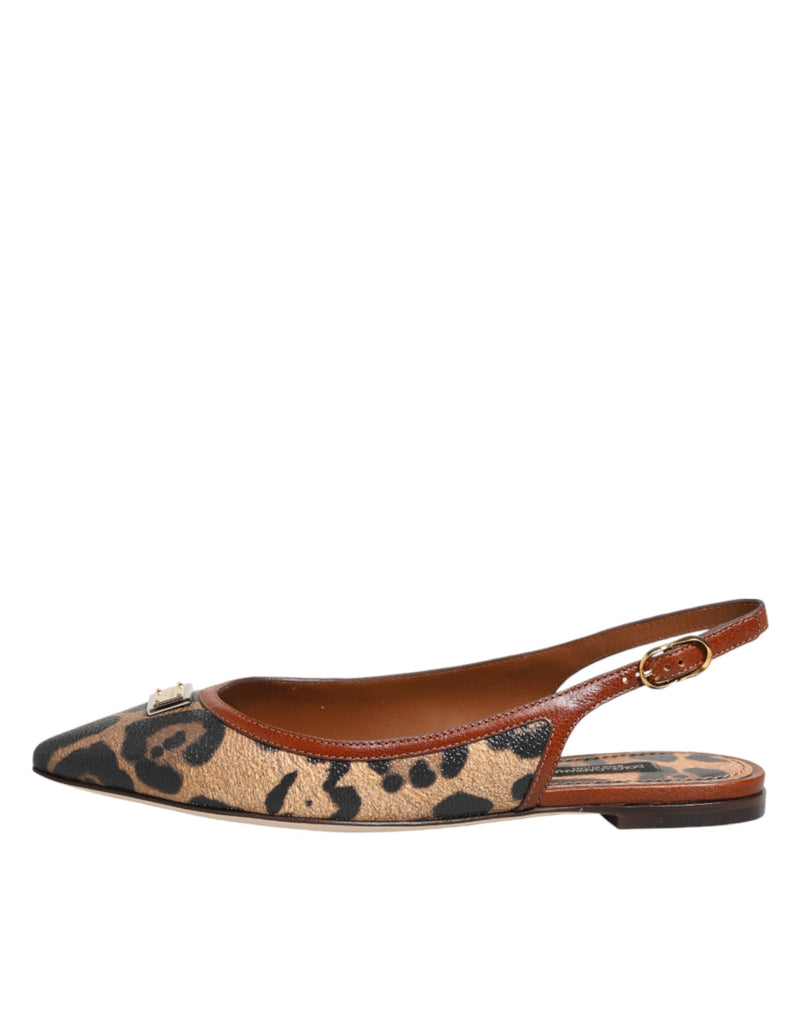 Dolce & Gabbana Brown Leopard Slingback Flats Sandals