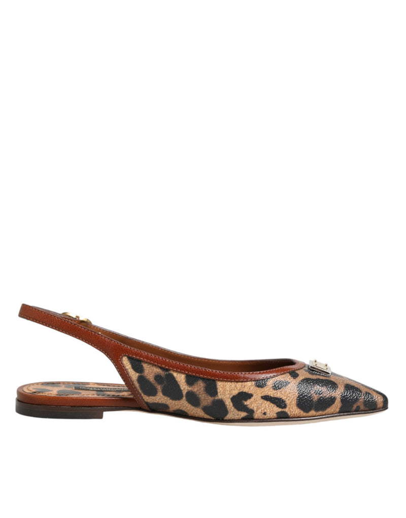 Dolce & Gabbana Brown Leopard Slingback Flats Sandals