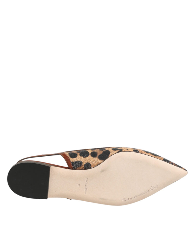 Dolce & Gabbana Brown Leopard Slingback Flats Sandals