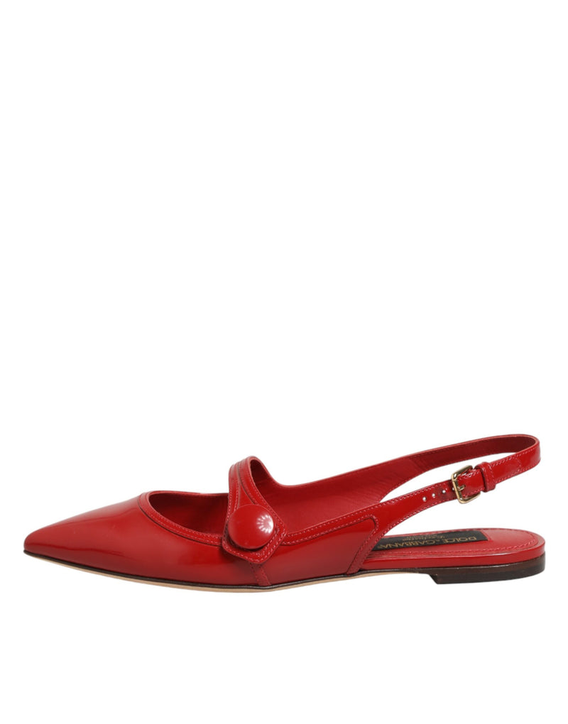 Dolce & Gabbana Red Leather Slingback Flats Sandals
