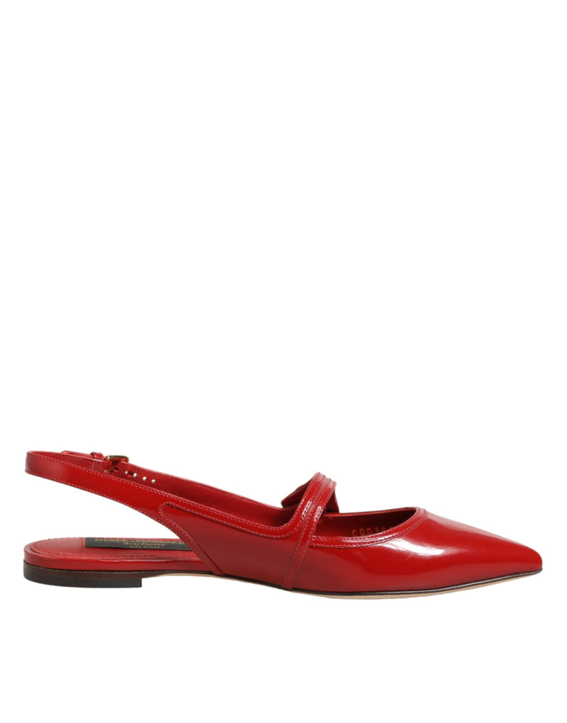Dolce & Gabbana Red Leather Slingback Flats Sandals