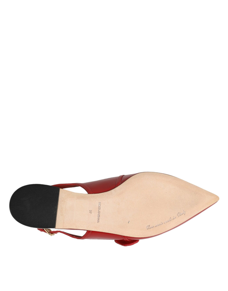 Dolce & Gabbana Red Leather Slingback Flats Sandals