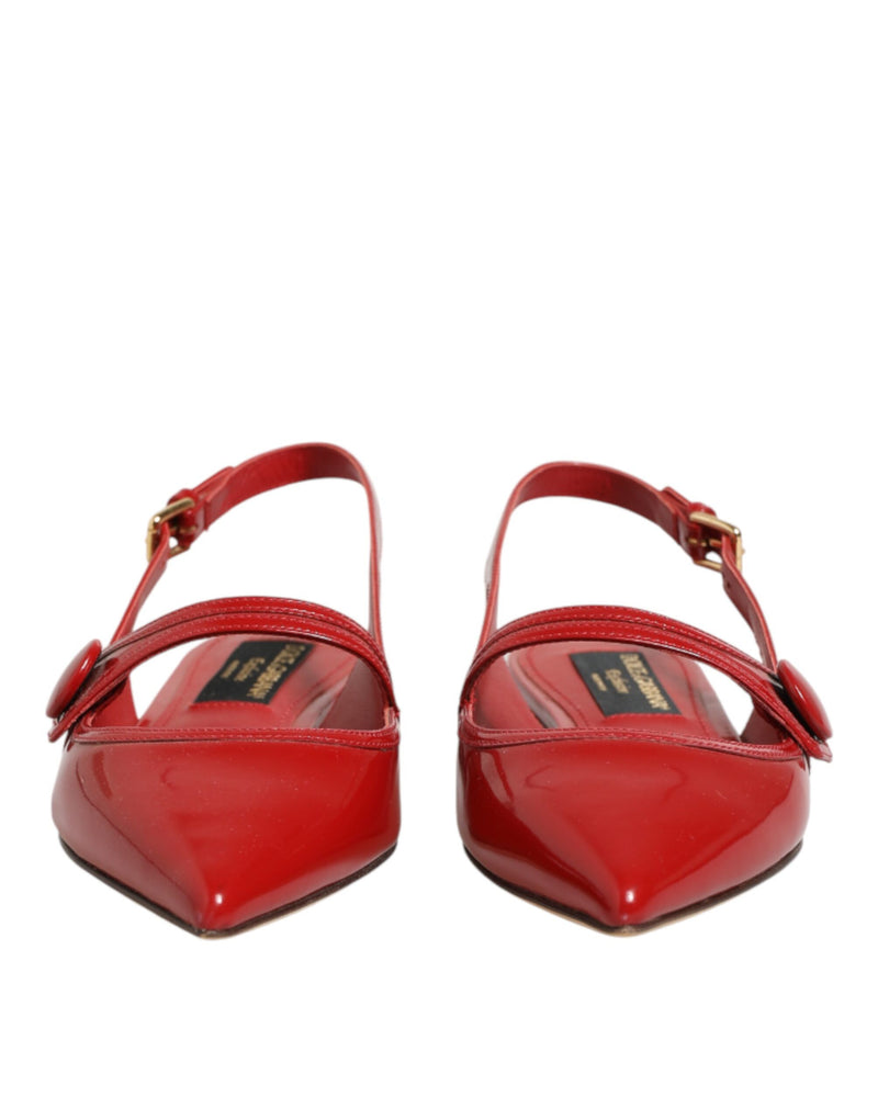 Dolce & Gabbana Red Leather Slingback Flats Sandals