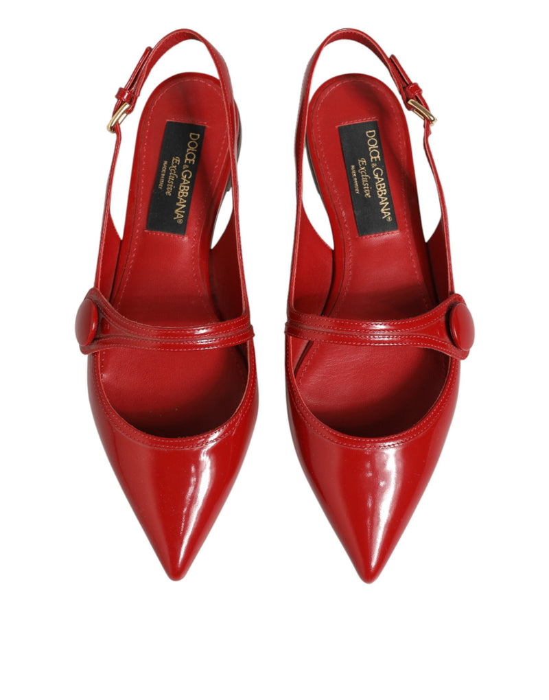 Dolce & Gabbana Red Leather Slingback Flats Sandals