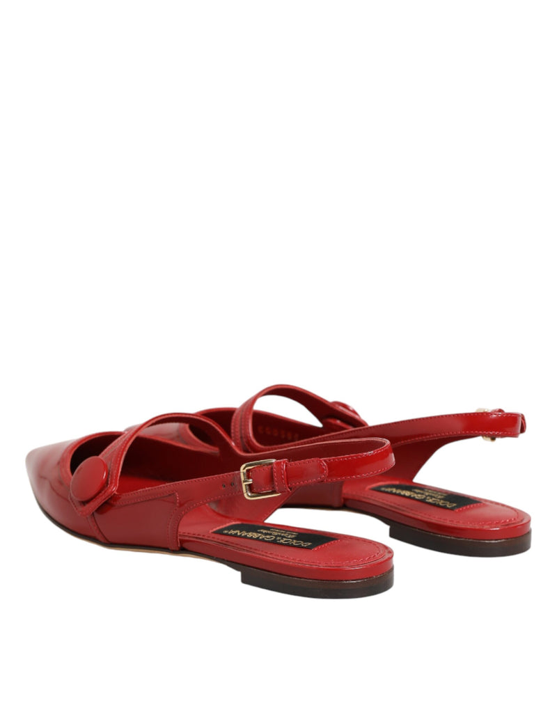 Dolce & Gabbana Red Leather Slingback Flats Sandals