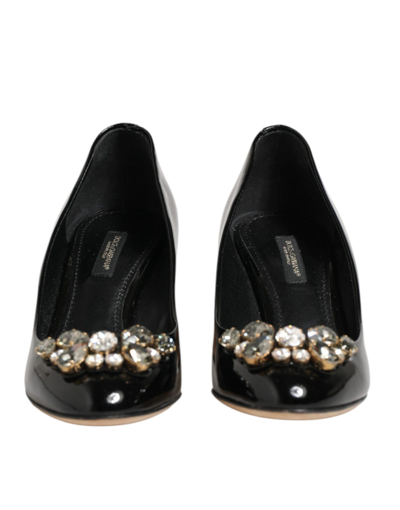 Dolce & Gabbana Black Leather Crystals Heels Pumps