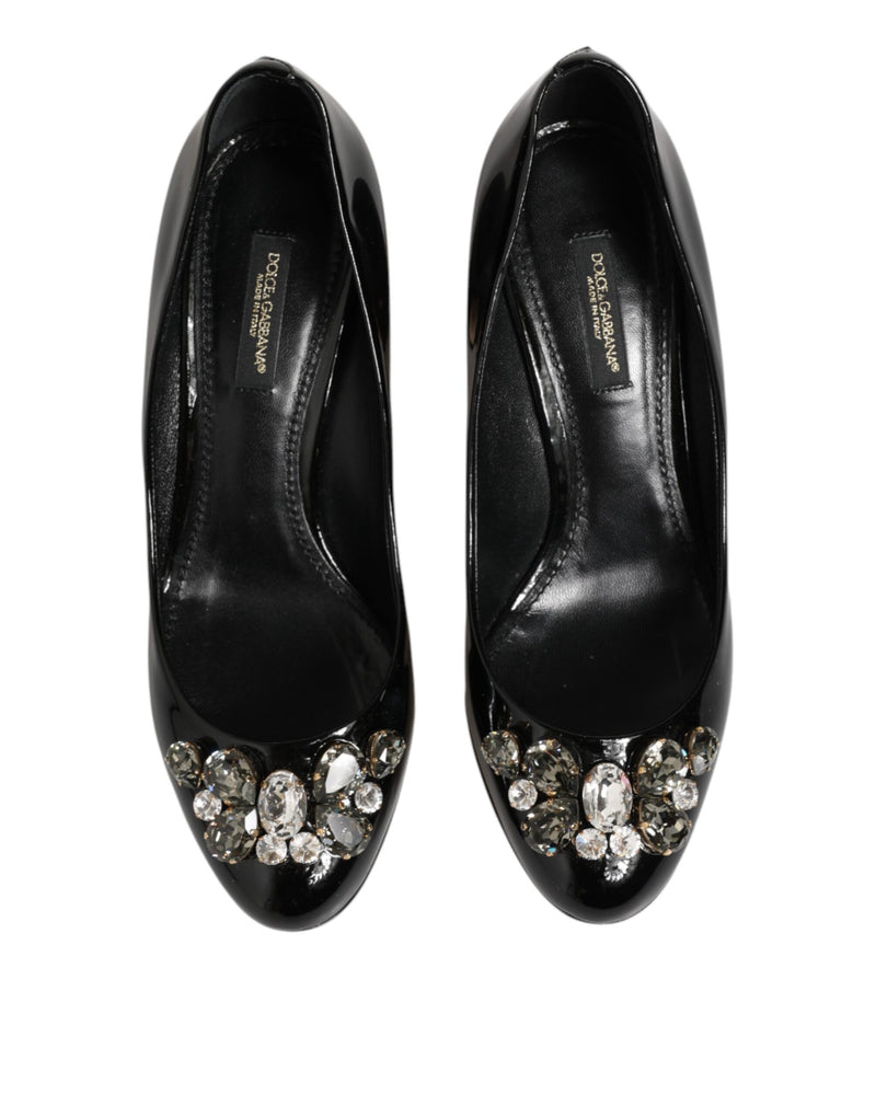 Dolce & Gabbana Black Leather Crystals Heels Pumps