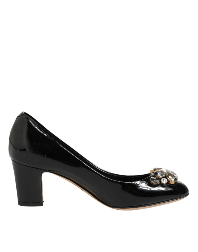 Dolce & Gabbana Black Leather Crystals Heels Pumps