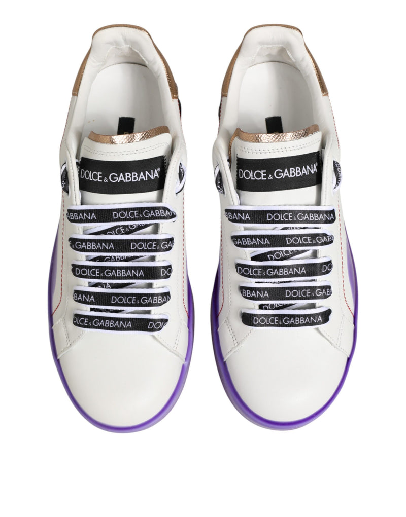 Dolce & Gabbana White Purple Leather Low Top Sneakers