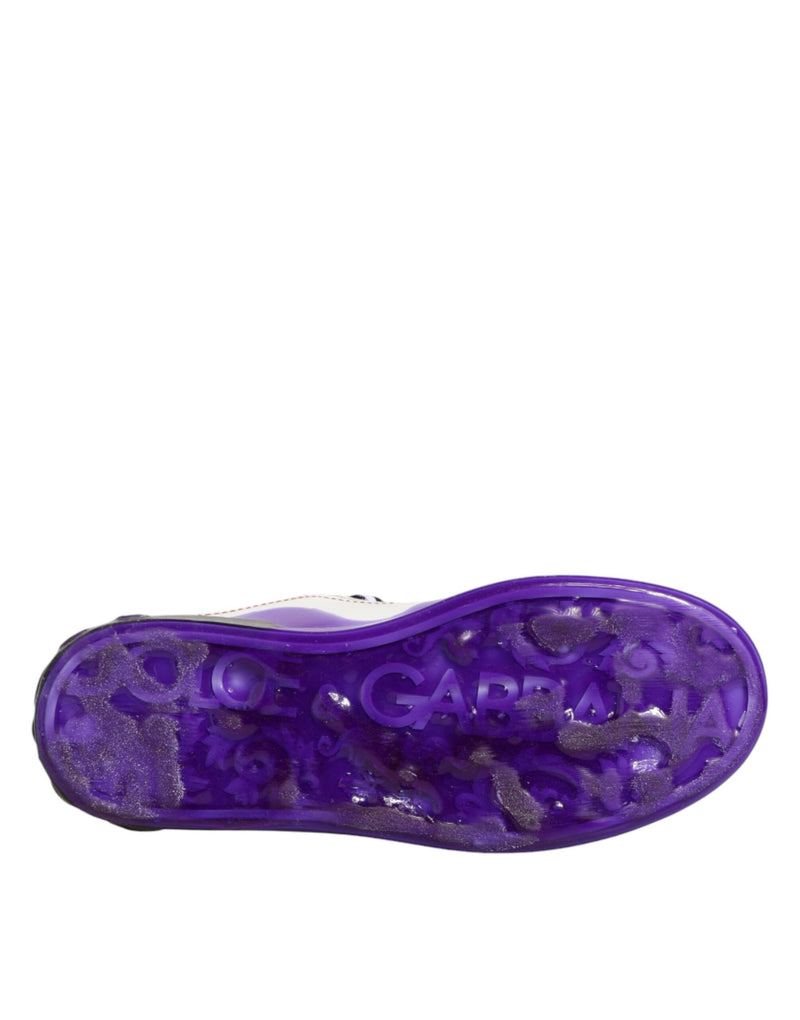 Dolce & Gabbana White Purple Leather Low Top Sneakers