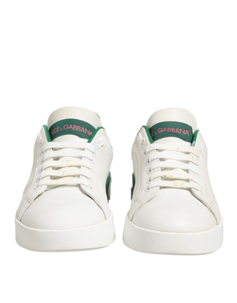 Dolce & Gabbana White Green Leather Low Top Sneakers