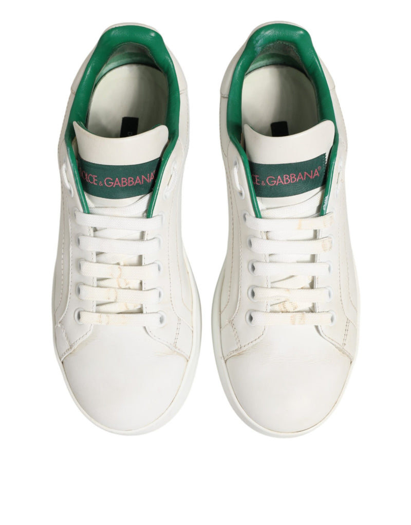 Dolce & Gabbana White Green Leather Low Top Sneakers