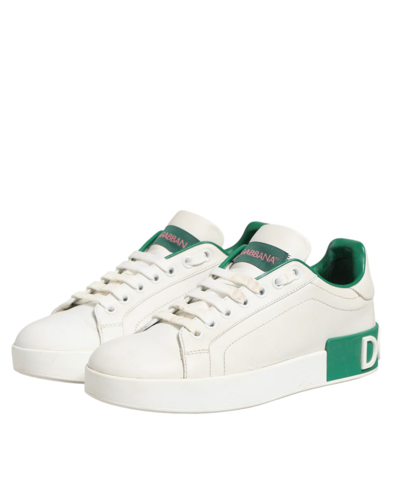 Dolce & Gabbana White Green Leather Low Top Sneakers