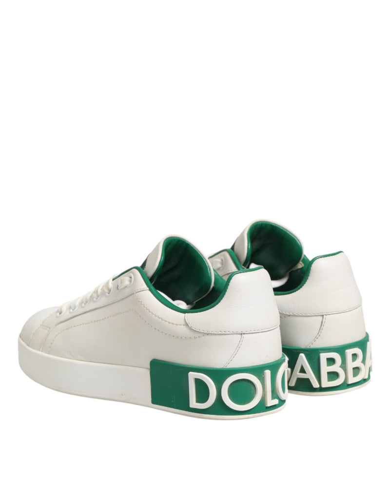 Dolce & Gabbana White Green Leather Low Top Sneakers