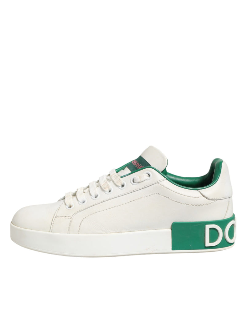 Dolce & Gabbana White Green Leather Low Top Sneakers