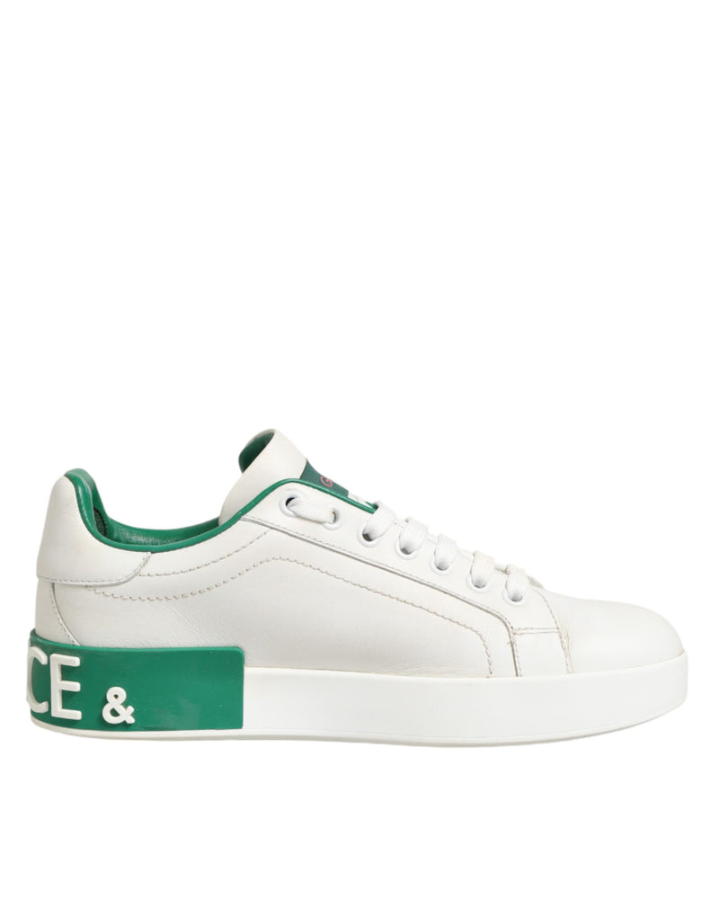 Dolce & Gabbana White Green Leather Low Top Sneakers