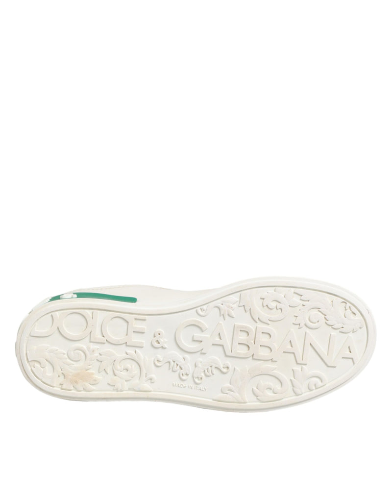 Dolce & Gabbana White Green Leather Low Top Sneakers