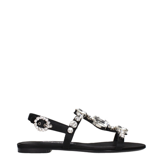Dolce & Gabbana Black Satin Flat Sandals - Élégance et Confort