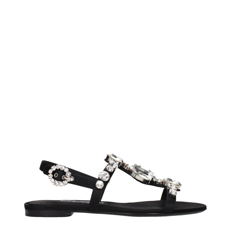 Dolce & Gabbana Black Satin Flat Sandals - Élégance et Confort