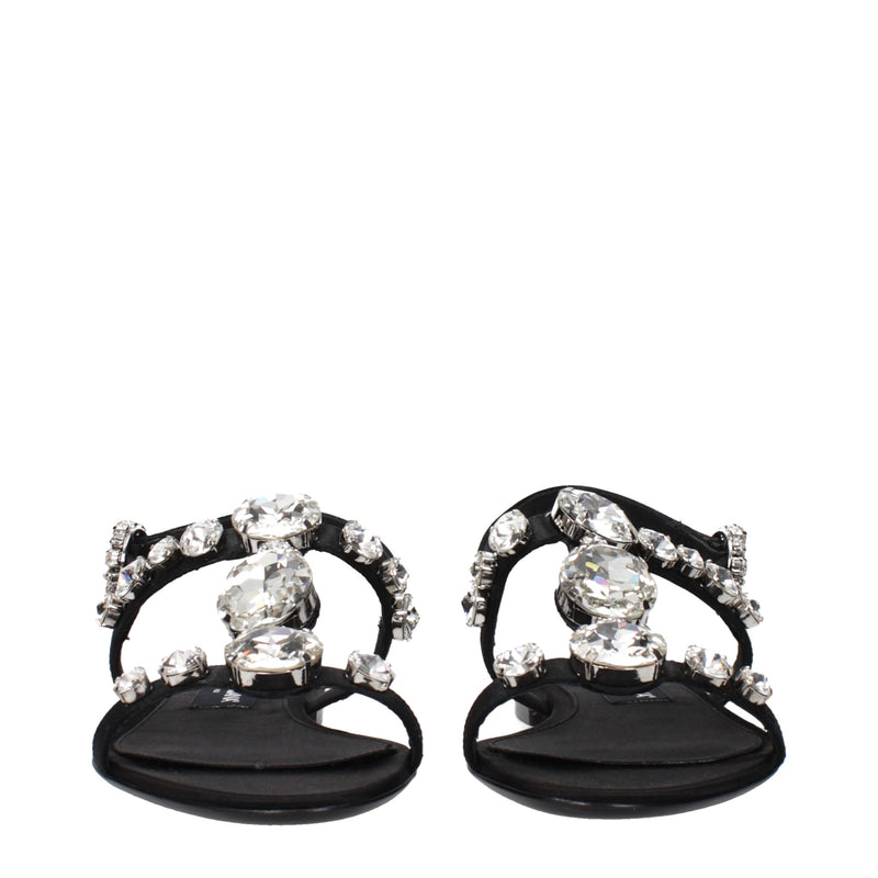 Dolce & Gabbana Black Satin Flat Sandals - Élégance et Confort