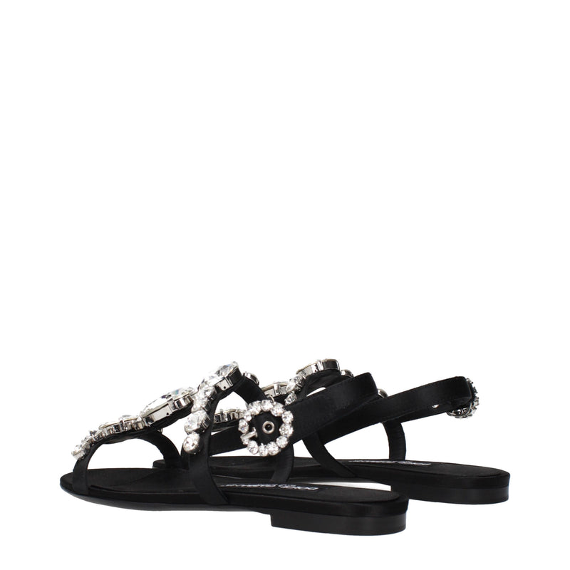 Dolce & Gabbana Black Satin Flat Sandals - Élégance et Confort