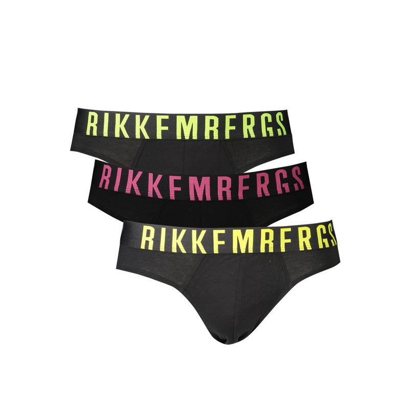 Bikkembergs Black Cotton Underwear - Fluo Slip Tri Pack