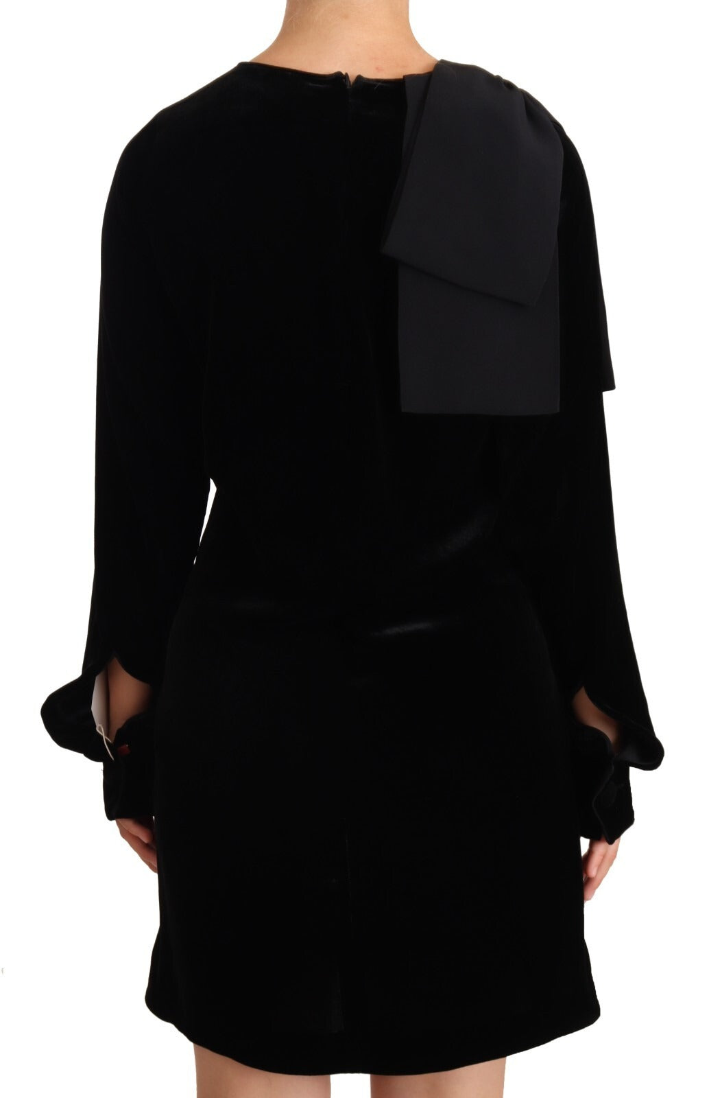 Robe fourreau trapèze noire en viscose, manches longues, col rond, mini-robe N.21