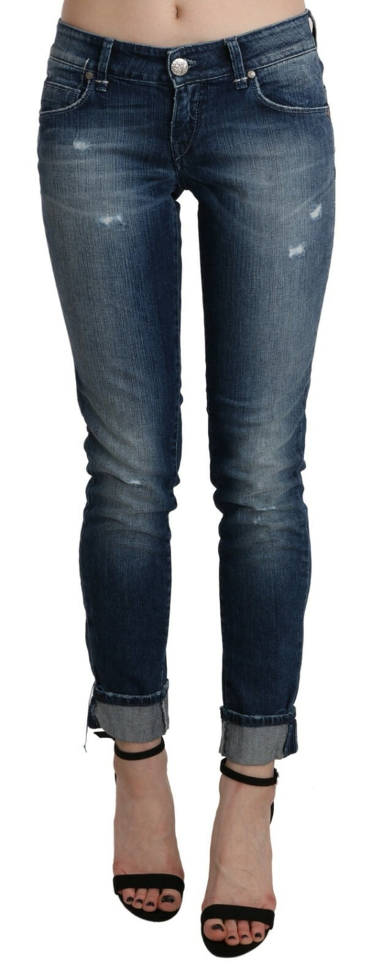 Jean skinny court taille basse en coton bleu délavé Acht
