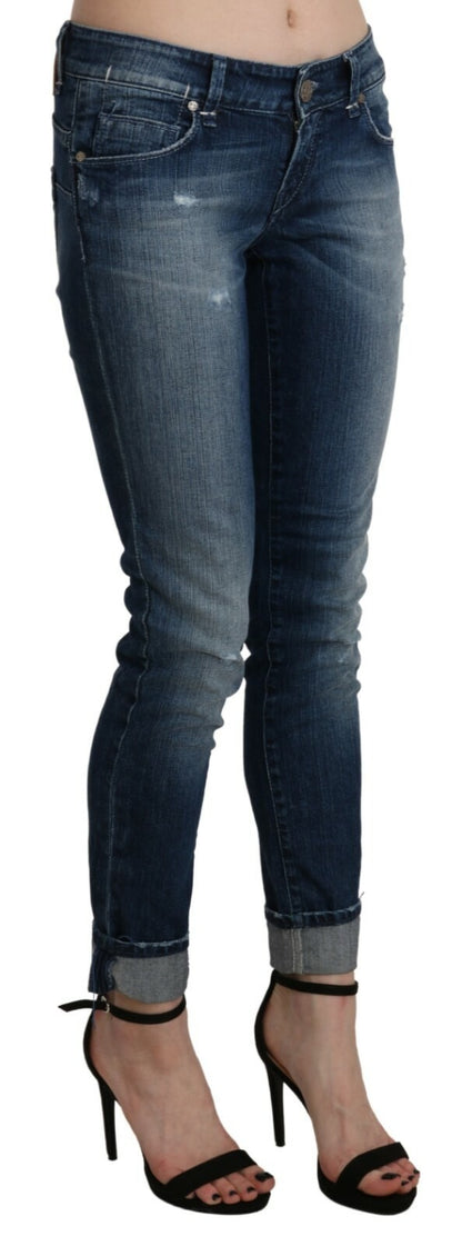 Jean skinny court taille basse en coton bleu délavé Acht