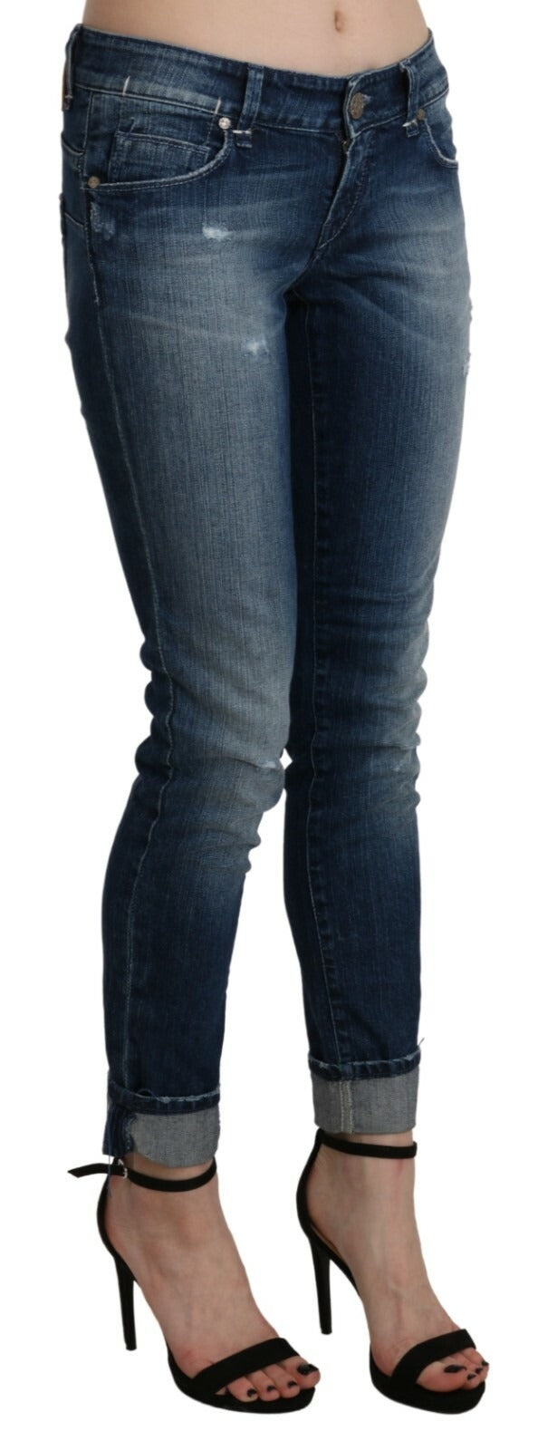 Acht Jeans Femme Skinny Cropped Bleu Lavé en Coton