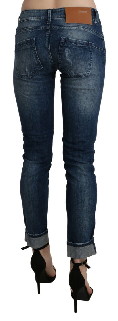 Jean skinny court taille basse en coton bleu délavé Acht