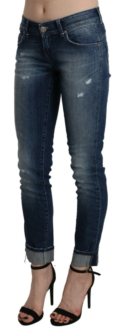 Jean skinny court taille basse en coton bleu délavé Acht