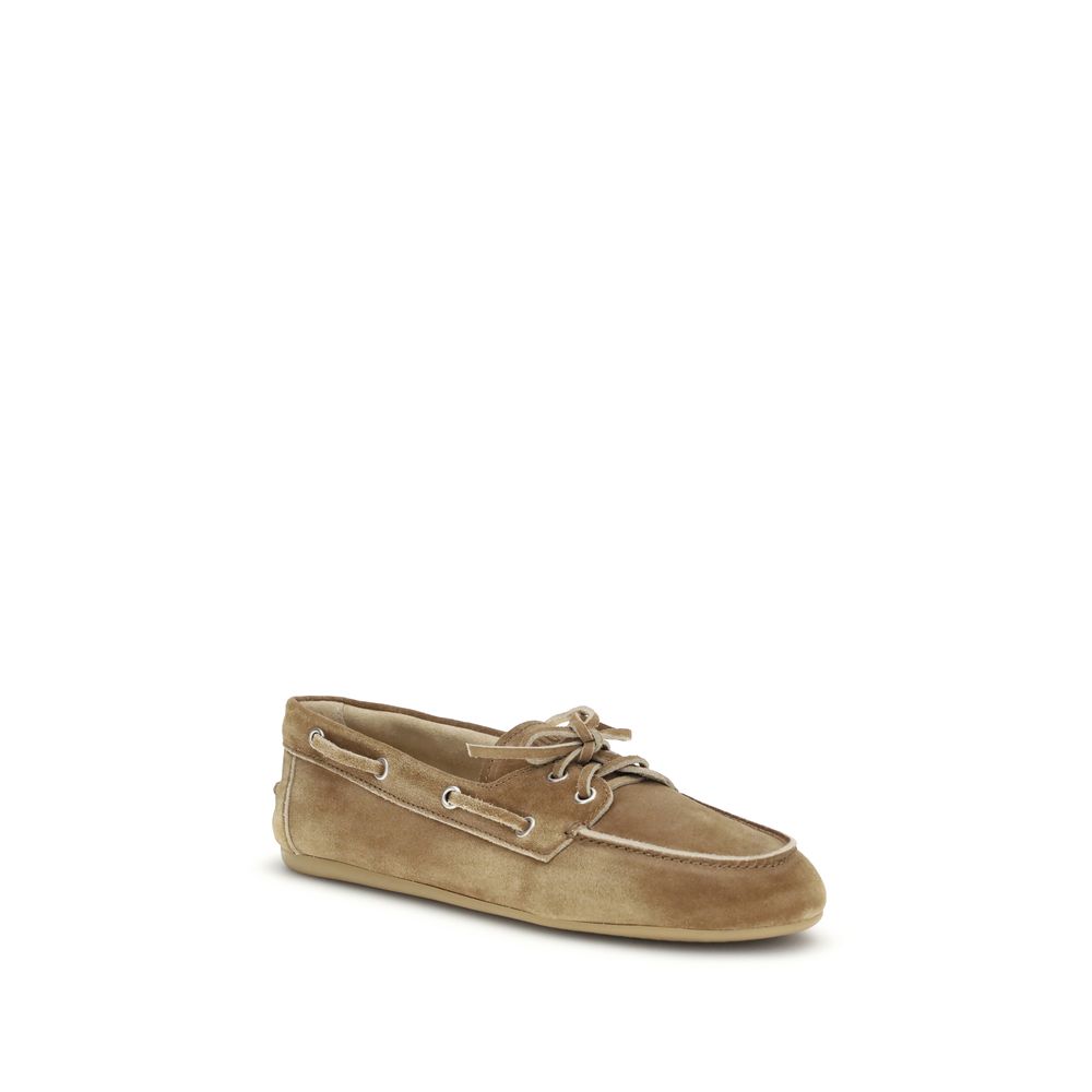 Mocassins à enfiler Bos Taurus en cuir de veau beige Miu Miu