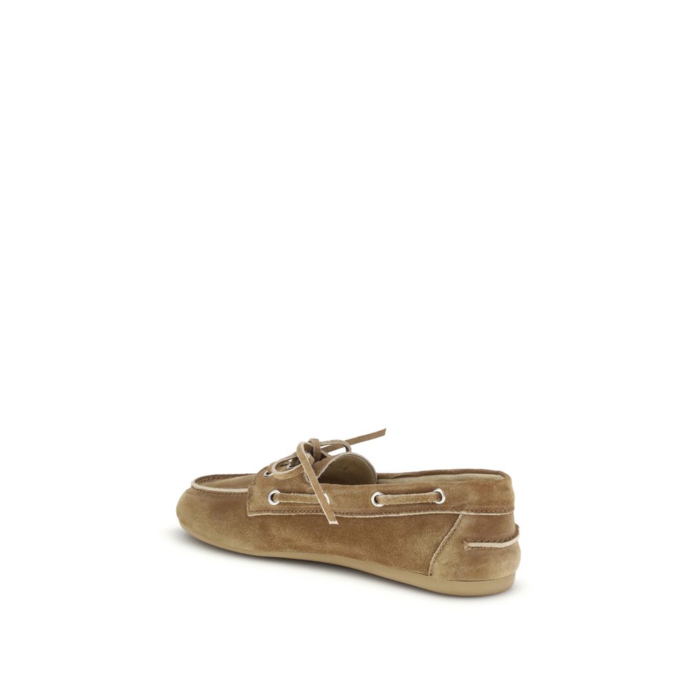 Mocassins à enfiler Bos Taurus en cuir de veau beige Miu Miu