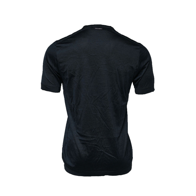 Dolce &amp; Gabbana T-shirt van donkerblauwe zijde met ronde hals en korte mouwen