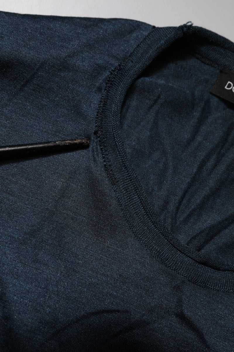Dolce &amp; Gabbana T-shirt van donkerblauwe zijde met ronde hals en korte mouwen