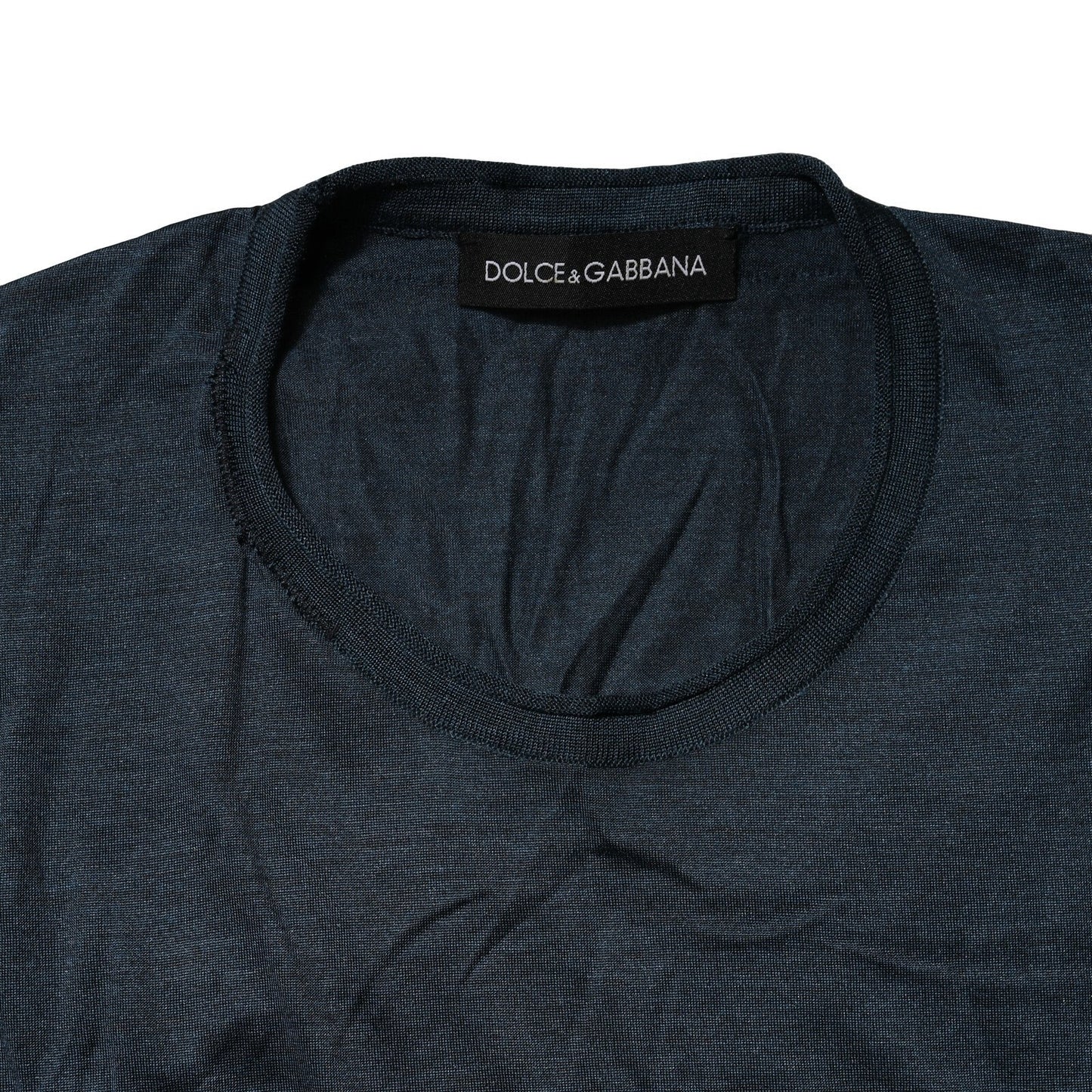 T-shirt à manches courtes en soie bleu foncé à col rond de Dolce &amp; Gabbana