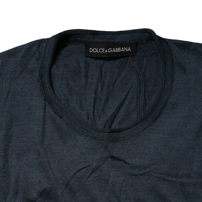T-shirt à manches courtes en soie bleu foncé à col rond de Dolce &amp; Gabbana