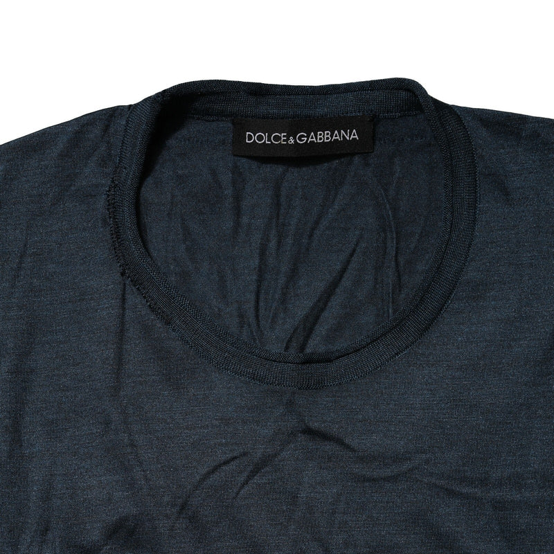 Dolce &amp; Gabbana T-shirt van donkerblauwe zijde met ronde hals en korte mouwen