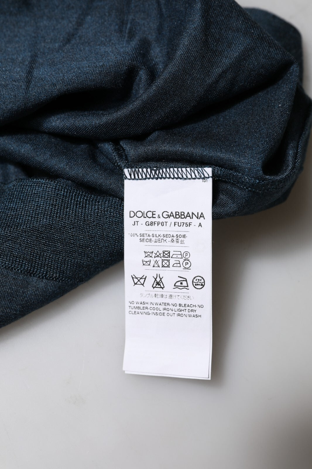 T-shirt à manches courtes en soie bleu foncé à col rond de Dolce &amp; Gabbana