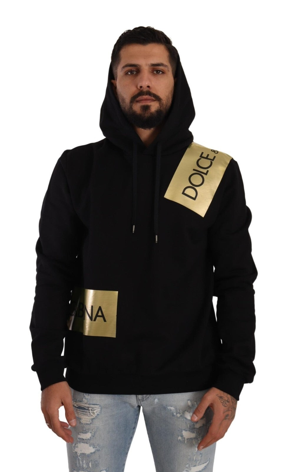 Pull à capuche Dolce &amp; Gabbana noir et or en coton pour homme